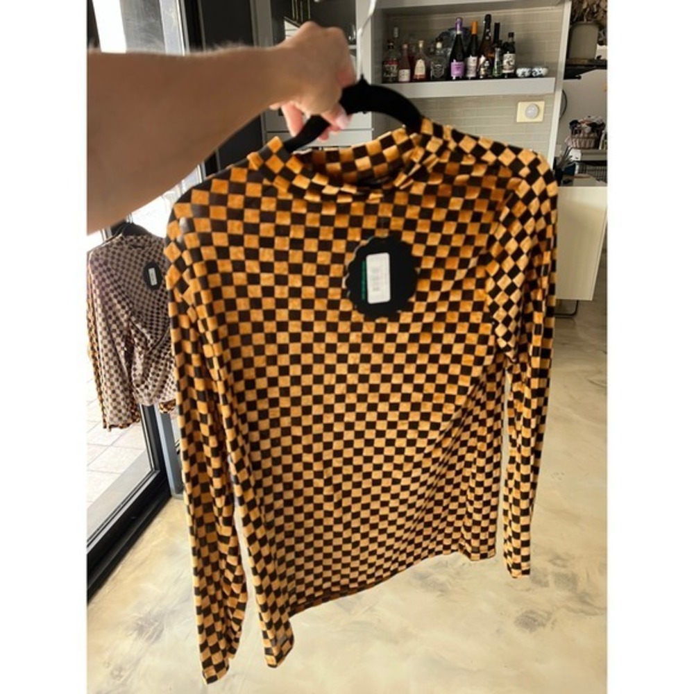 Burnout Check Shirt Mustard Black Velvet Mesh Top Western Boho